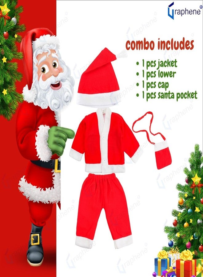 GRAPHENE Santa Claus Dress Christmas Santa Costume for Children With Jacket Pant Cap Pouch For Kids Boy & Girls Size-2 (Pack Of 1) (Age 1 year to 2 years) - Image 3